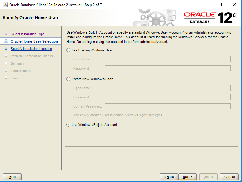 image of the specify Oracle Home User window