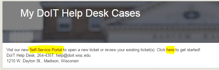 Help Desk cases app - opening self-service portal