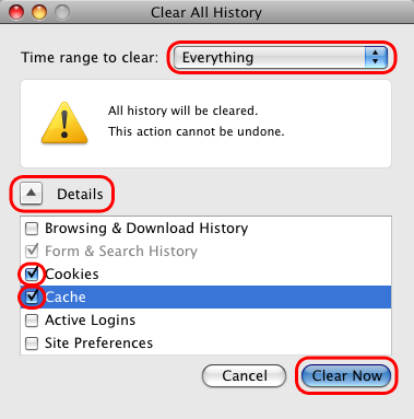 Firefox 3.5 - 20 (Mac) - Clearing Cache and Cookies