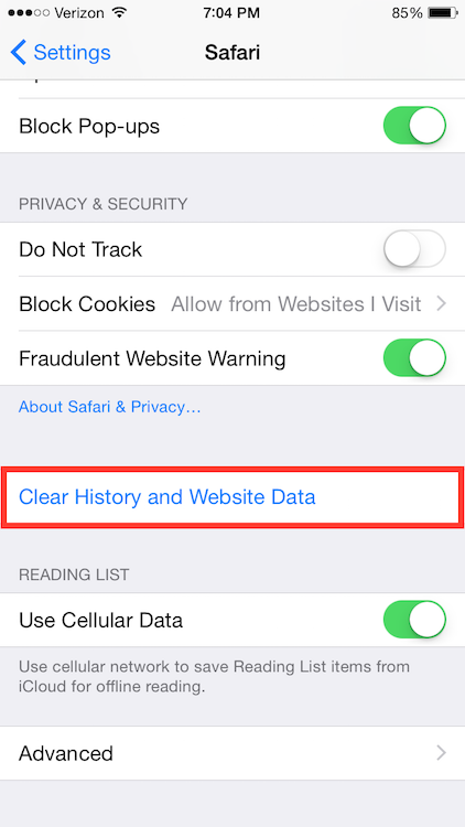 Ios Clearing Cache And Cookies