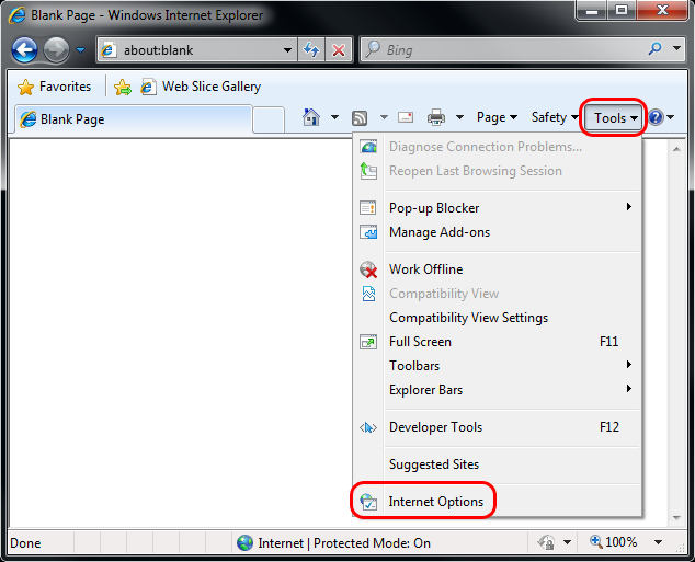 Tools > Internet Options