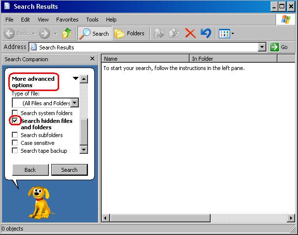 użyj oryginalnego wyszukiwania w Windows XP