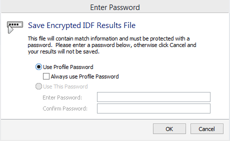 Prompt to either use profile password (which is the default) or select a password.