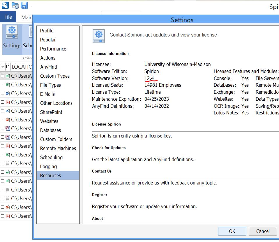 The version number is listed under License Information