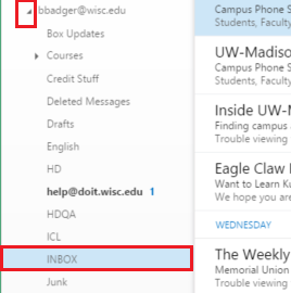 Screenshot of expanded folder list in Outlook on the web