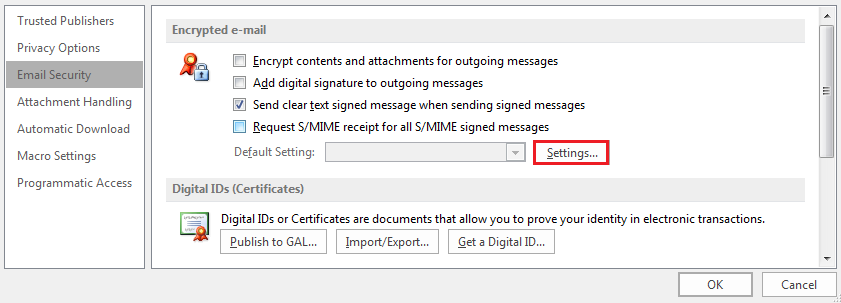 Email Security, select settings