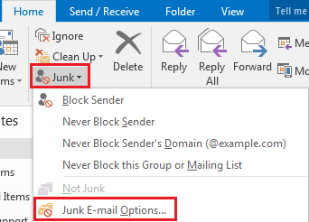 Junk E-mail Options