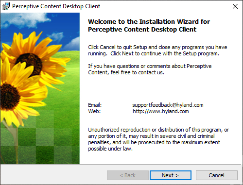 Perceptive Content Installer Welcome screen