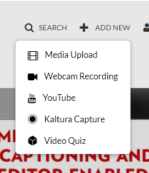 Screenshot of Kaltura menu