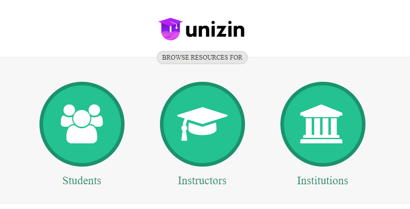 Unizin Help Menu is shown, with three fields: students, instructors, and institutions.