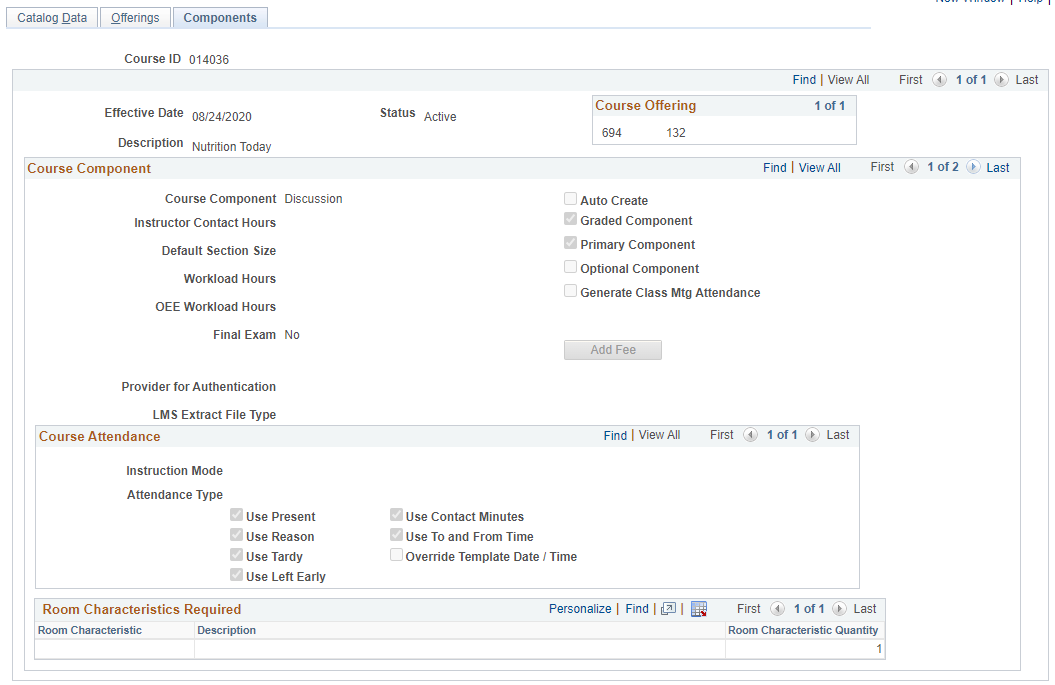 Course Catalog components tab