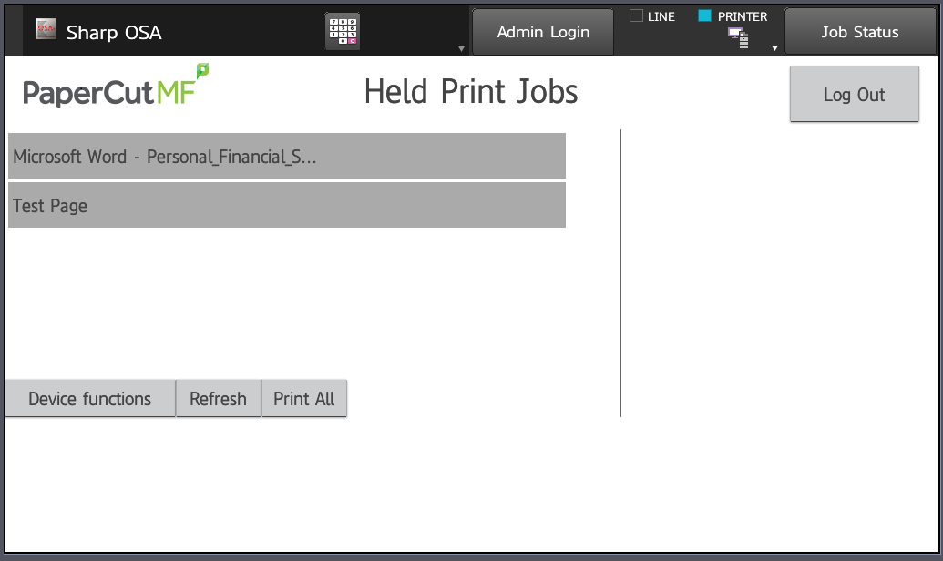 press device functions button to get to copier page