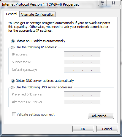 IPv4 properties window