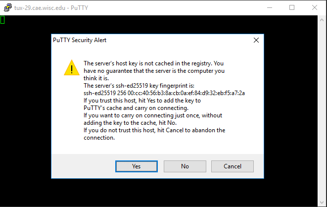 Accepting the best-tux.cae.wisc.edu host key - example