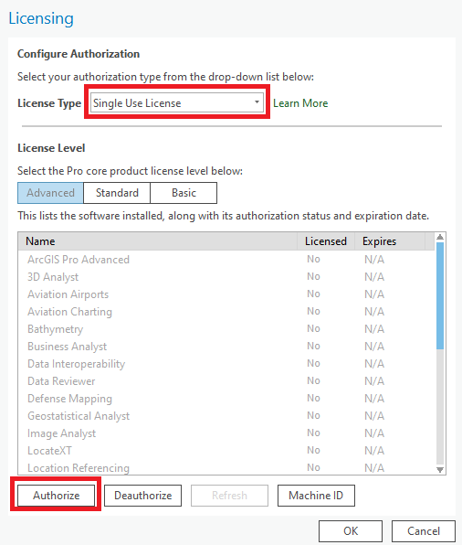 ArcGIS Licensing Screen - Configure License Type