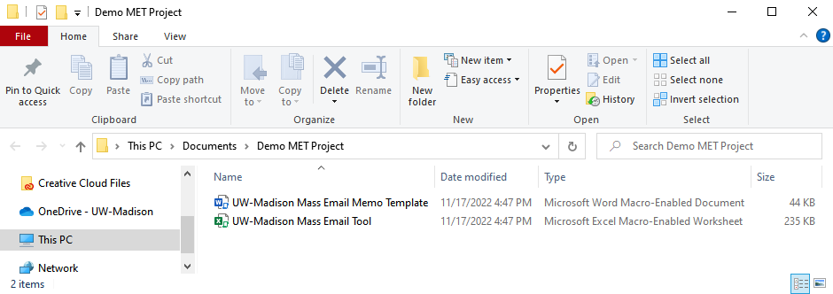 Screenshot of extracted files in new folder in Windows File Explorer
