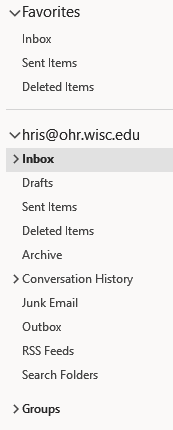 Screenshot of HRIS@ohr.wisc.edu folders in Outlook
