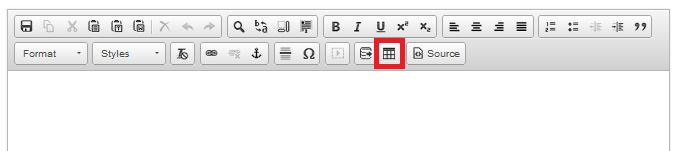 Displays edit toolbar with insert/edit table highlighted with a redbox around the icon.