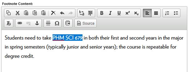 PHM SCI 679 highlighted in blue in the footnote text field.