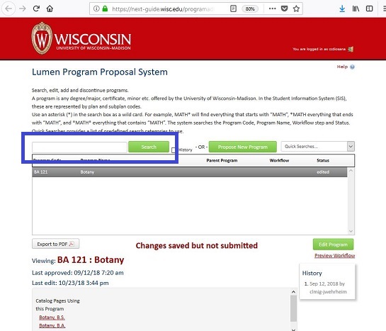 The Lumen Program's landing page with the Search bar highlighted by a blue box.