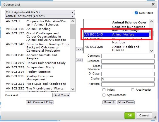 A course list with AN SCI 245 selected.