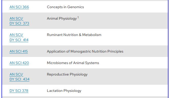 The list of courses showing DY SCI 378 at the end of the list.