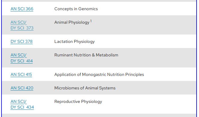 The list of courses showing DY SCI 378 between AN SCI/DY SCI 373 and 414.