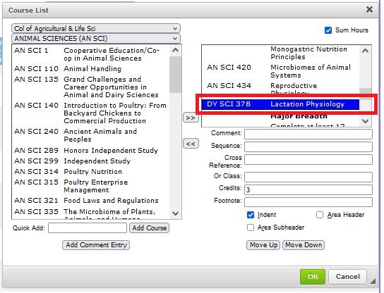 DY SCI 378 moved below the AN SCI 434 course.