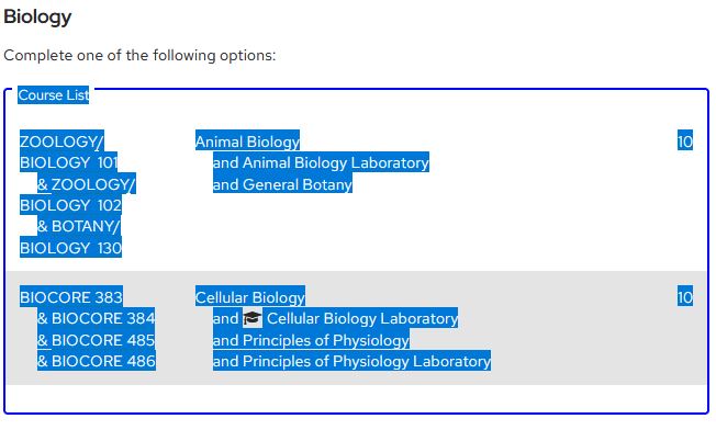 Shows a course list without the removed course.