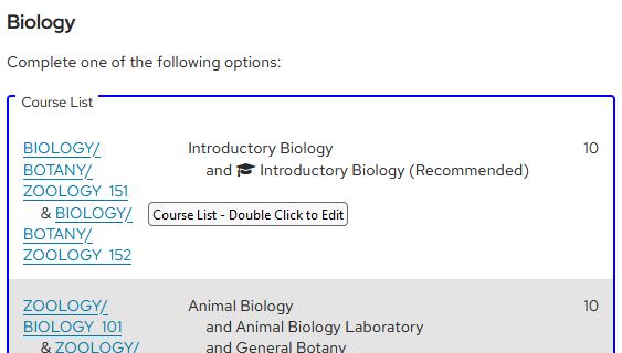 A screen shot of a course list not in edit-mode.