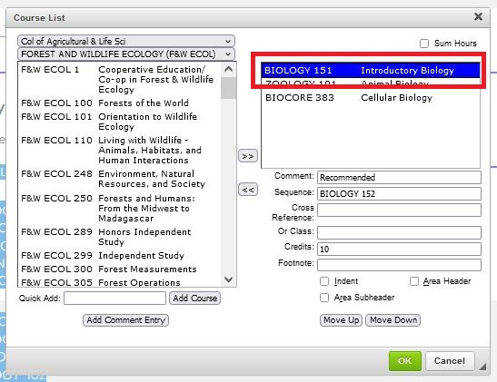 Single click on a course in the right side of the course list table. This will highlight in blue.