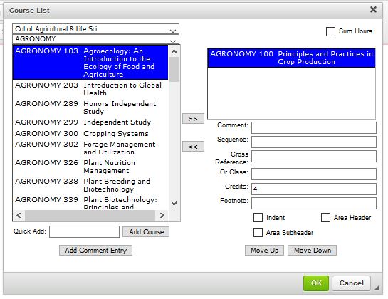 Shows the course in the left side of the table, indicating it is now in the course list.