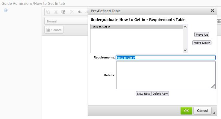 A screen shot of the Pre-Defined Table slightly larger than before.