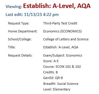 An example of the Lumen Structures Proposal detailing the request type, home department, school/college, title and request details including the above information.