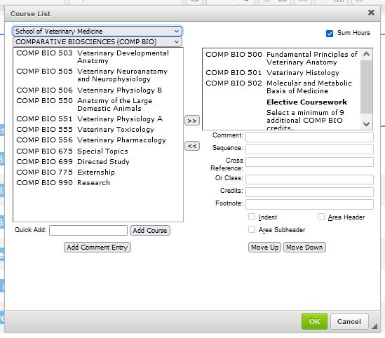 A screen shot of the course list editing screen showing only a single area header towards the end of the course list.