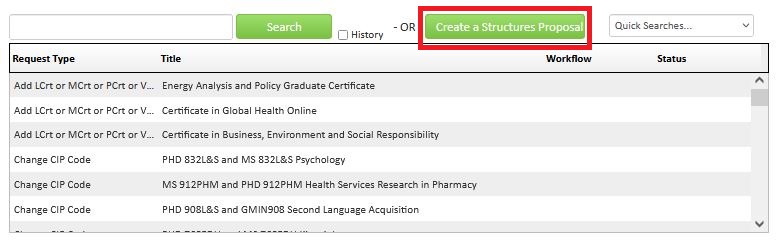 A screen shot of the Lumen Structures landing page with the green "Create a Structures Proposal" button highlighted by a red box.