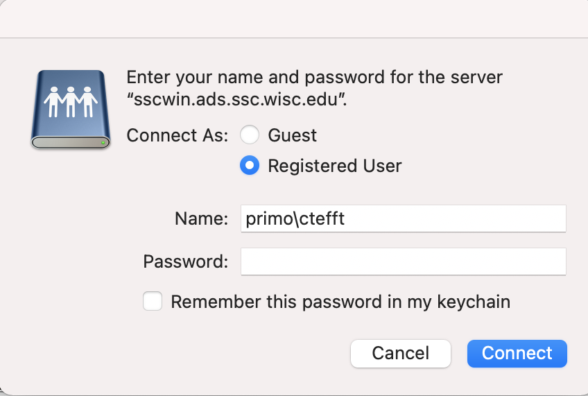 Password prompt to connect to server