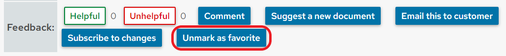 The "Unmark as favorite" button is circled in red.