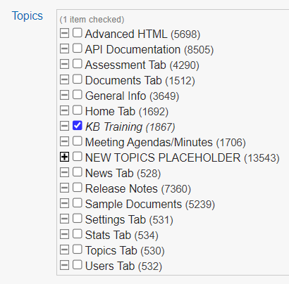 Topics section of the document edit screen
