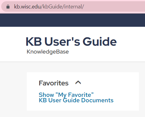 The header of the KB User's Guide with the Favorites menu shown.
