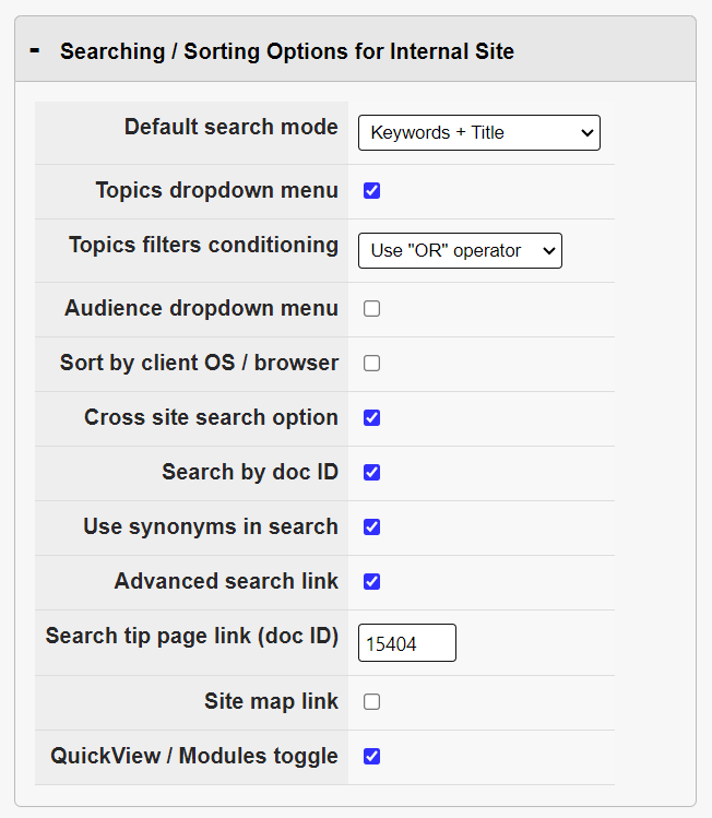 Accordion panel for searching and sorting options expanded.