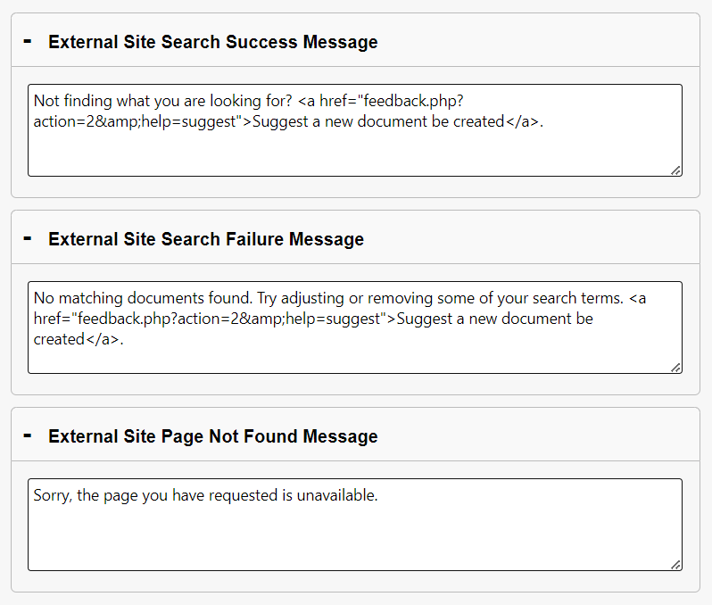 External Site Custom Message examples.