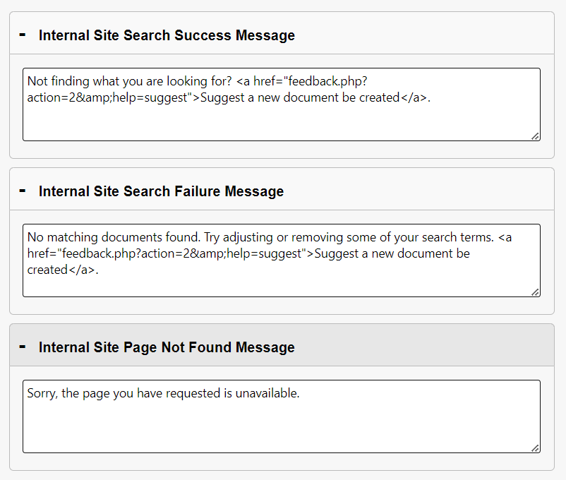 Internal Site Custom Message examples.