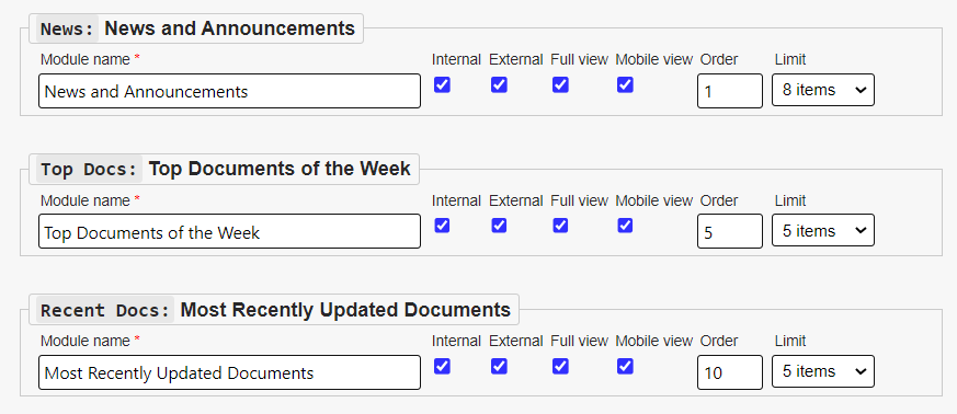 The three automatically added delivered content modules.