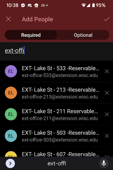 Example of inviting a reservable office as an attendee from phone app