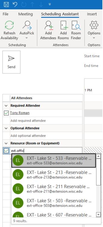 Example of inviting the reservable office as a resource using the desktop client
