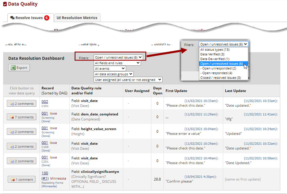 DRW Resolve Issues Dashboard