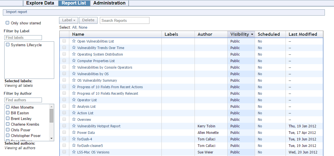 Report list example