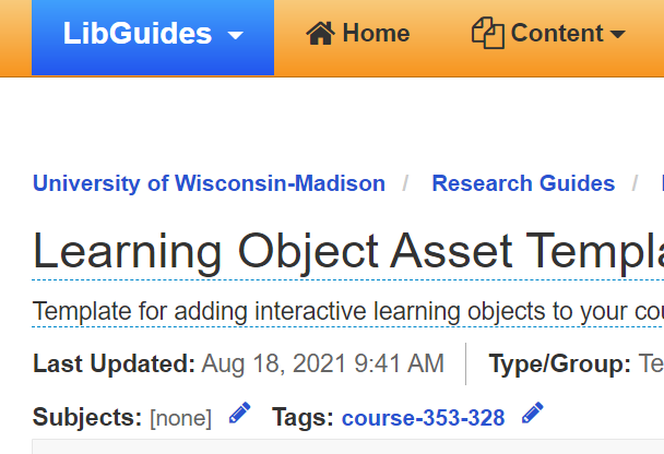 Libguide interface showing a new tag has been added to the guide