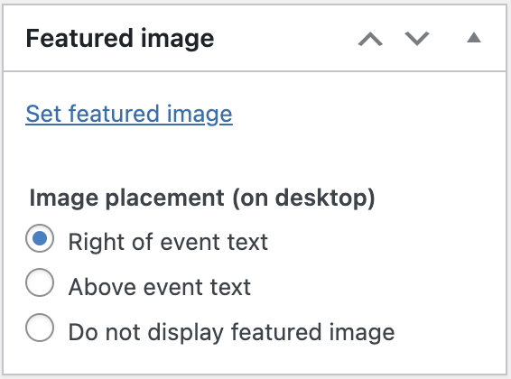 Featured image display options shown with radio buttons next to each one